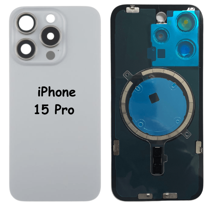 iPhone 15 Pro Battery Back Glass Cover with Camera Lens Cover + MagSafe Magnet (Natural Titanium) - Best Cell Phone Parts Distributor in Canada, Parts Source iPhone 15 Pro Battery Back Glass Cover with Camera Lens Cover + MagSafe Magnet (Natural Titanium) - Best Cell Phone Parts Distributor in Canada, Parts Source